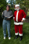 Director, Robert Battaile (left) with Santa (Robert Ayres of San Francisco) on location atop Mount St. Helena in Napa Valley.