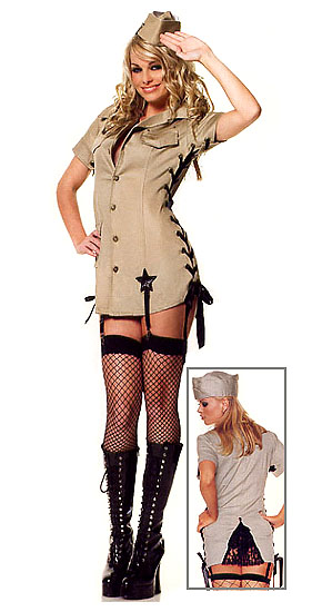 Sexy "Pin Up Army Girl" two piece costume includes the army cap,and lace-up 