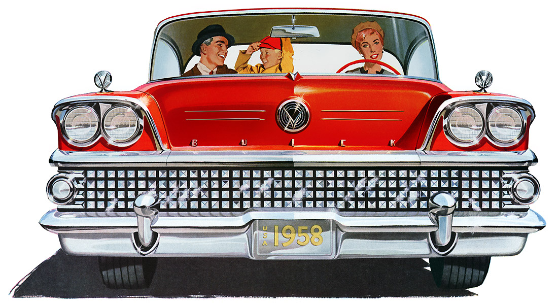 Promotional illustration of the 1958 Buick with Dynastar Grille 