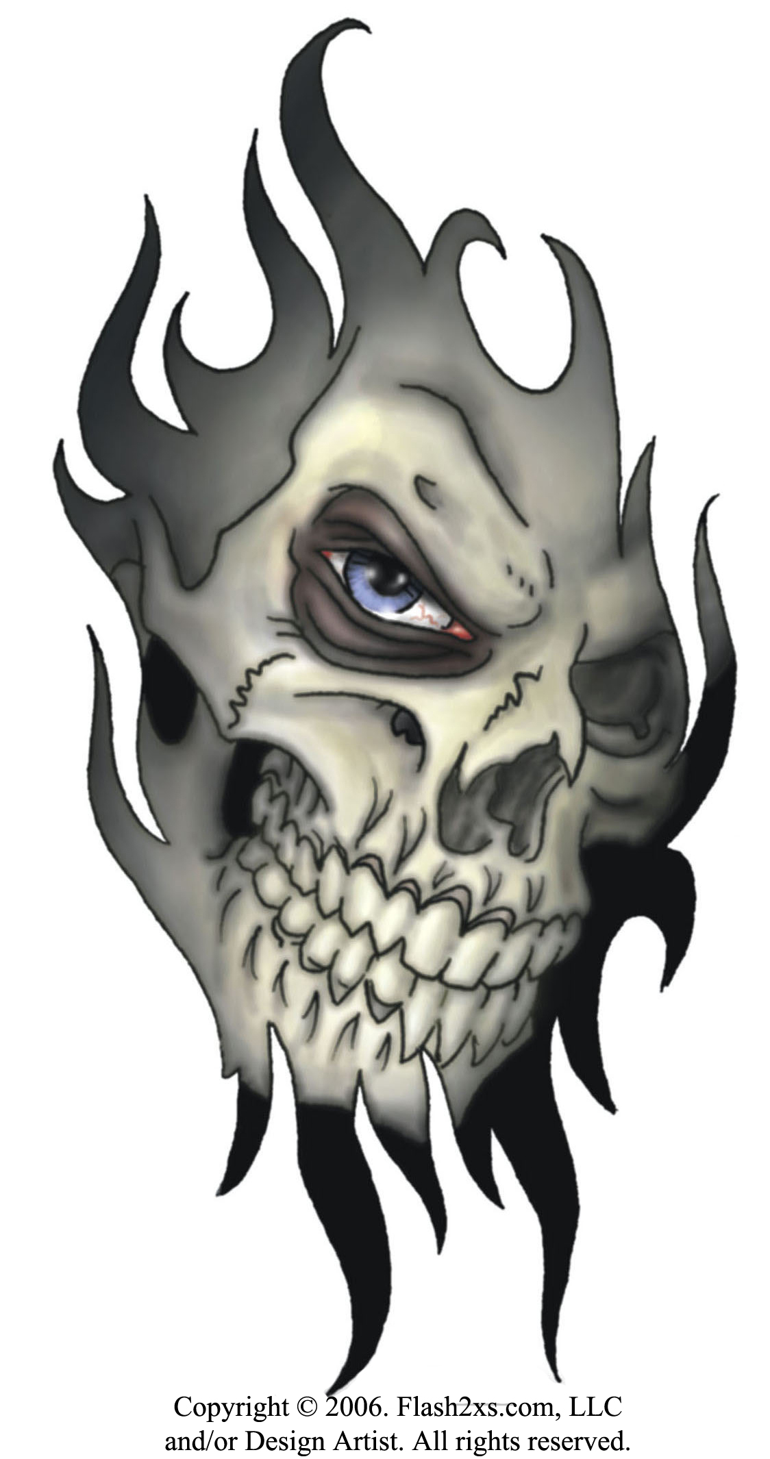 skull in flamed tribal tattoo design-448