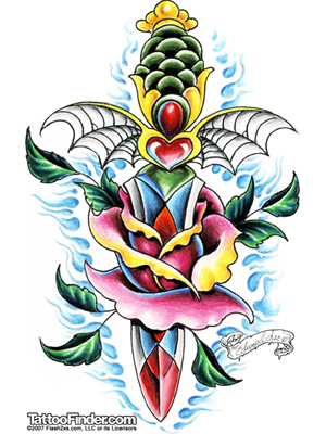 Edward Lee Rose Dagger Tattoo Design