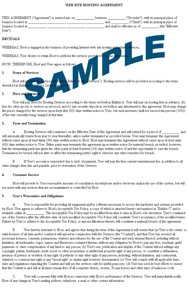 Hosting Contract Template Free Printable Documents