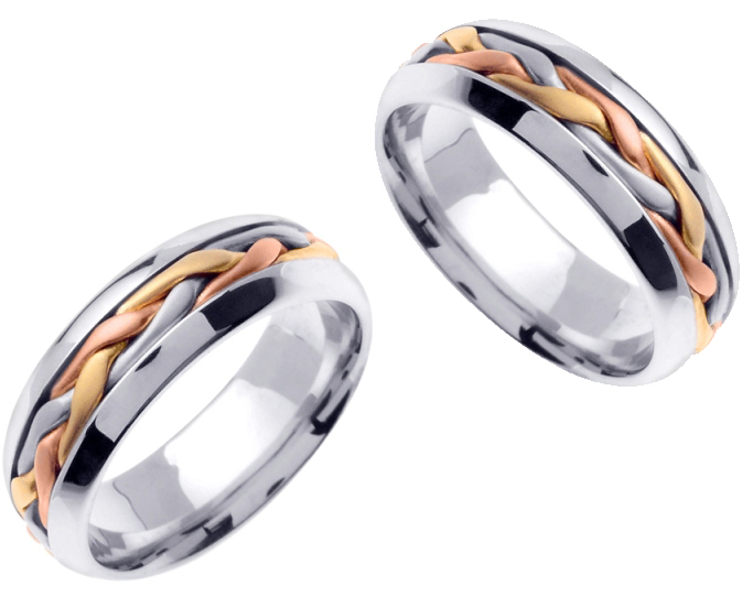 A matching his and hers wedding rings both in platinum with the brides set