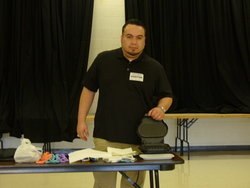 Fabian Ramirez with electric grill used during school assembly
