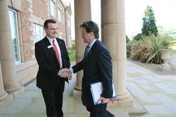 Bank of America CEO and President Brian Moynihan meets Europe Credit Card executive for Bank of America Ian O’Doherty at MBNA Chester
