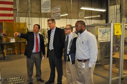 NIST Director Patrick Gallagher observes CNC Sheet Metal Punch and Forming Robot at Marlin Steel