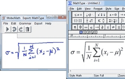 Handwritten equation in MoboMath converted for MathType