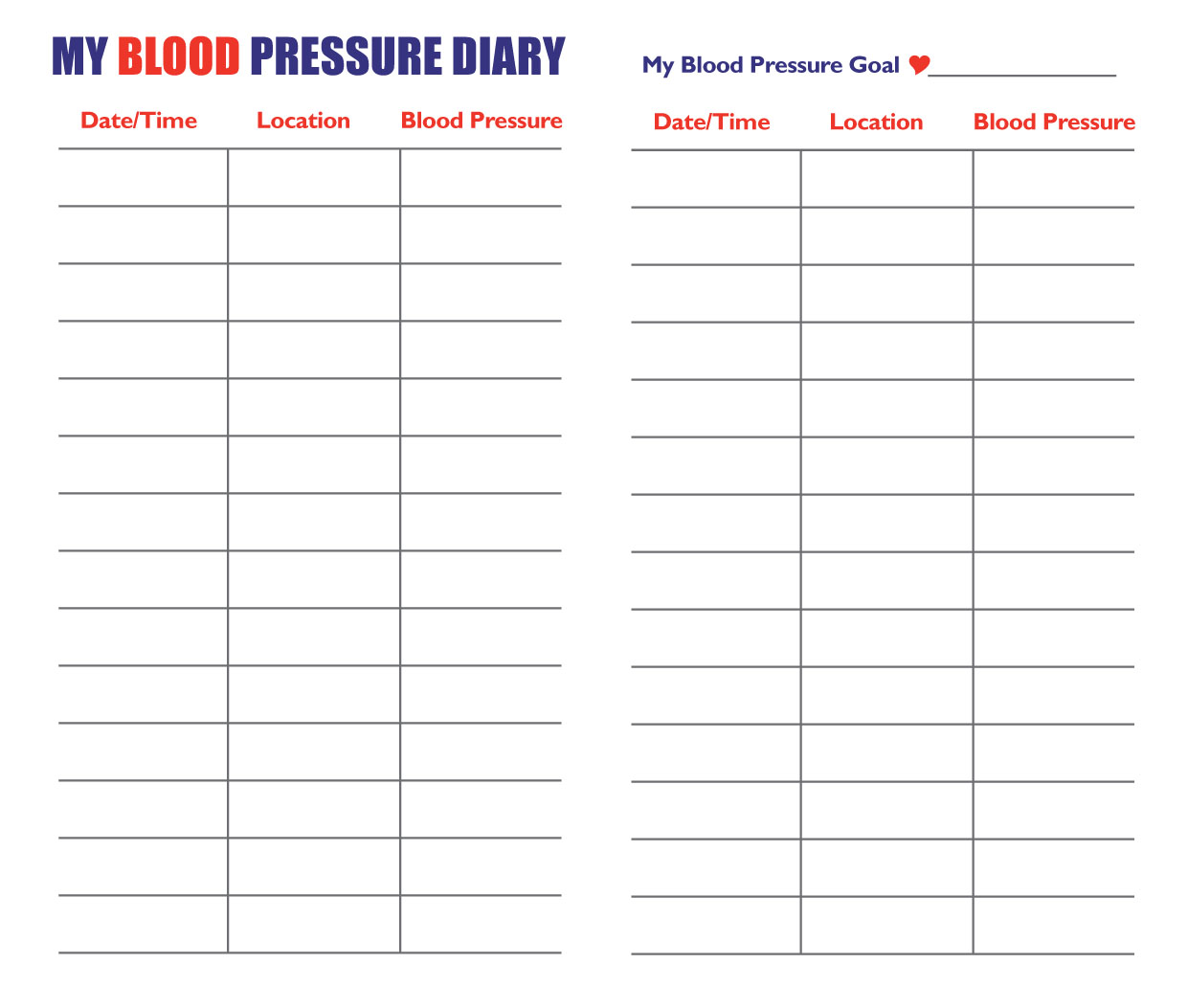 printable blood pressure record chart