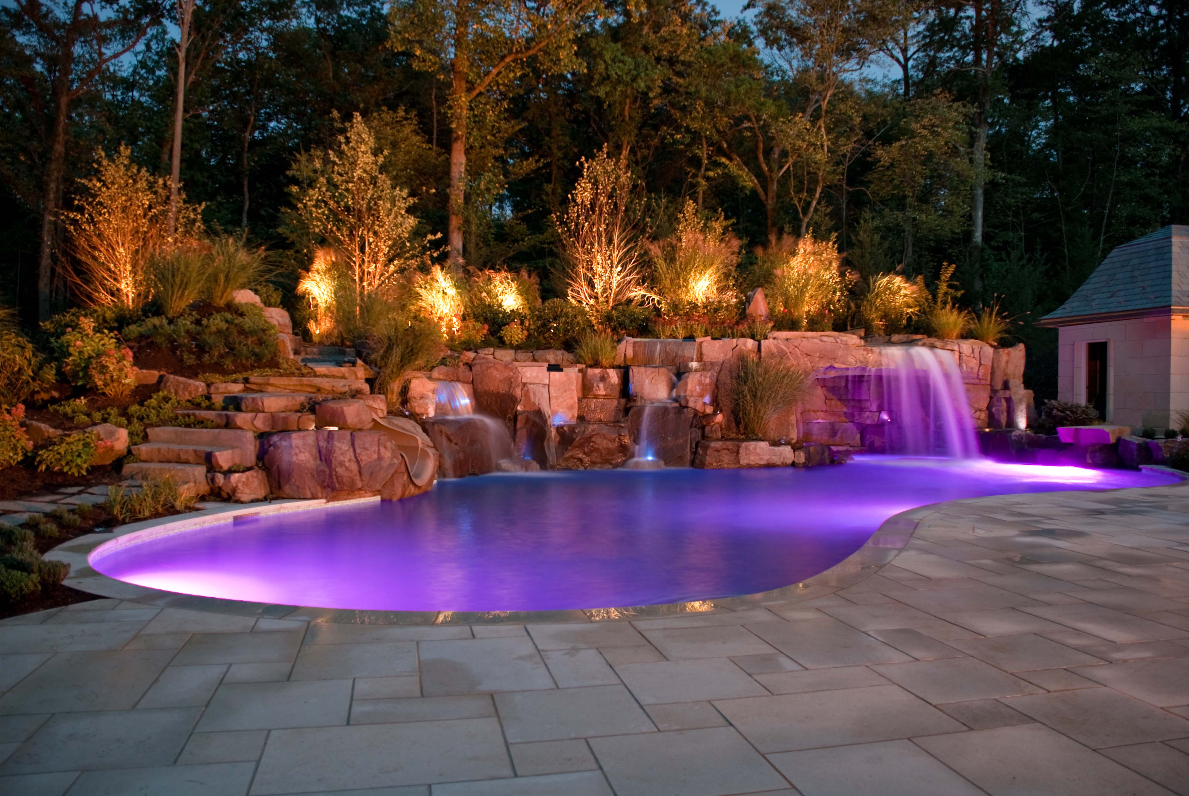 Swimming Pool Design Waterfall Lighting