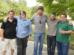 Jordan Harris, winemaker at Tarara Winery, with members of Cadillac Sky
