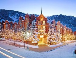 The St. Regis Aspen Resort lit up at night in the winter