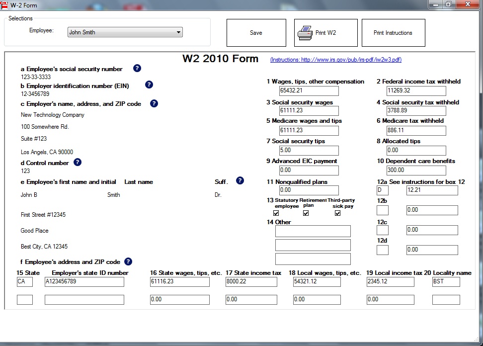 Sample W-2 Form Form W2 Preparing with ezW2 from halfpricesoft.com