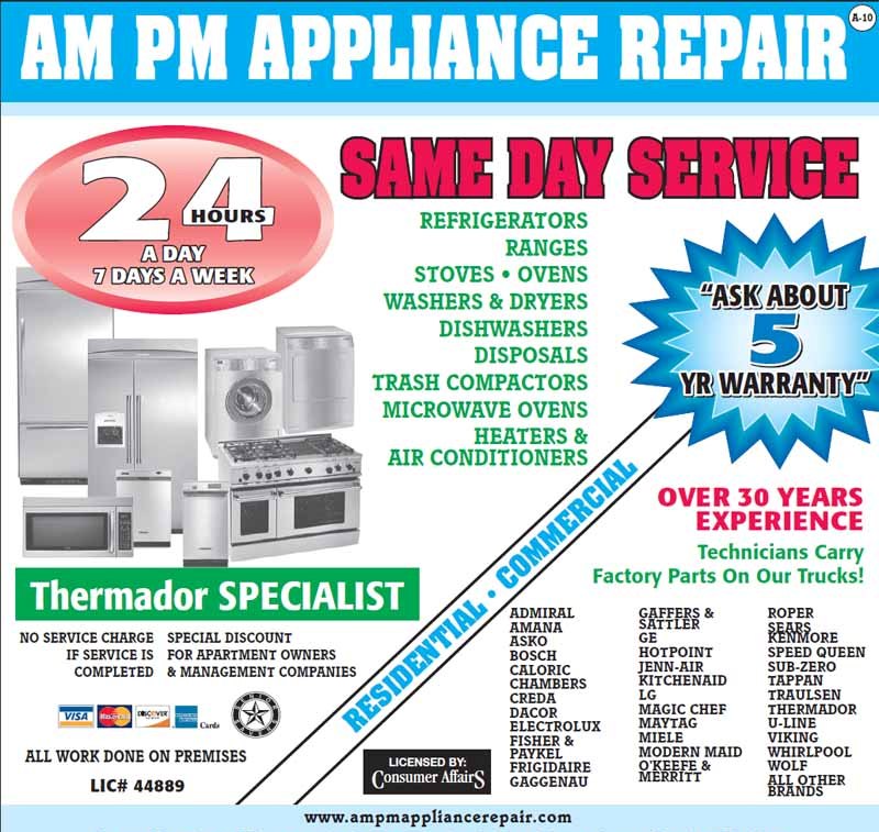 AM PM Los Angeles Appliance Repair Offers 10% Off All Repairs