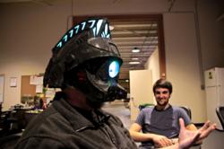 An ailien helmet lit with color changing LED lights, created by an Elemental LED employee