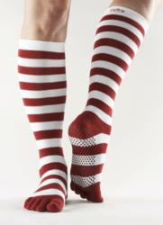 Red and white holiday knee high grip toe socks by ToeSox