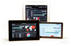 Klipfolio Dashoard seen here on the Apple iPad, the Blackberry Playbook, and a Viewsonic Android tablet