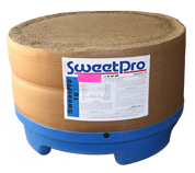 SweetPro 16 non-molasses lick block in 250 lb tub, made from distillers grains.
