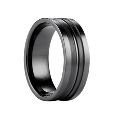 DONOVAN Benchmark Polished Black Titanium Wgeddin Ring with Dual Satin Finish Grooves - 8mm