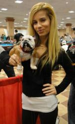 WPBA Star Jennifer Barretta with PoolDawg's mascot Frank T. Dawg