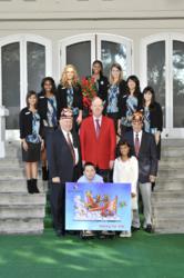 From left to right: Mr. Terence T. Cunningham, Shriners Hospitals for Children - Los Angeles Administrator, Saúl, patient ambassador, Mr. Rick Jackson, President of the Tournament of Roses, Alyssa, patient ambassador, Mr. Nick Thomas, Shriners International.