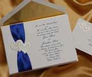 Intertwined Hearts Blue Satin Wedding Invitation