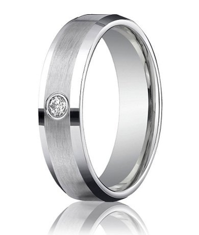 Designer Platinum Mens Wedding Ring with Single Round Diamond