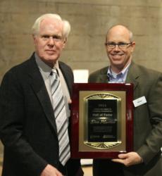Lynn Mohrfeld, CAE, President and CEO of the California Hotel & Lodging Association (CH&LA) presents Don Martine with the CH&LA Hall of Fame Award
