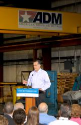 Speaking at American Douglas Metals, Mitt Romney shares his thoughts at the company's headquarters in Orlando, FL.