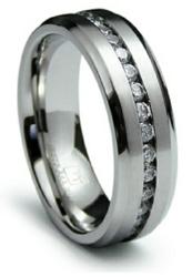 Men's Stainless Steel Eternity Band with CZs