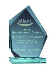 Olson Homes Wins 2012 Eliant Homebuyers Choice Award