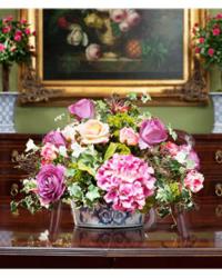 silk hydrangeas & artificial rose stem arrangement
