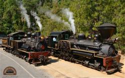 Engines 10 and 15 of the Yosemite Mountain Sugar Pine Railroad are authentic, nearly century old Shay locomotives that give tours through the Sierra National Forest just a few miles south of Yosemite National Park