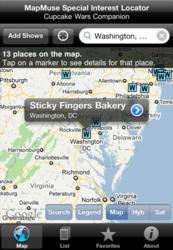A screenshot from the Cupcake Wars Companion web map.