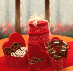 gift basket with cookies, in a stack