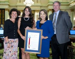 Assemblymember Mary Hayashi with CIF Scholar Athlete of the Year Phoebe Ann Brown and her parents Martha and Geoff Brown