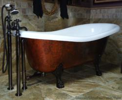 Clawfoot bathtub shown with "Copper Bronze" finish
