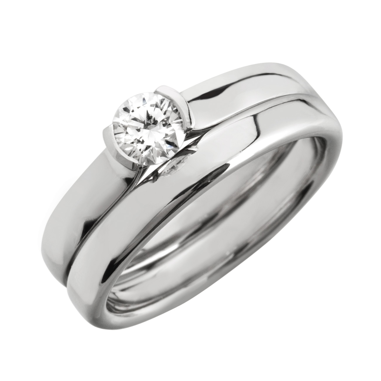 Bridal Set Rub Over Diamond Engagement Ring with Matching Wedding Ring ...