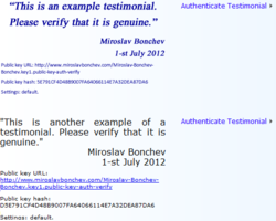 Examples of website testimonials which can be authenticated with 2 clicks