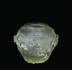 Vase, Martins-Pecheurs sur fond de roseaux (Kingfishers on a background of reeds), Rene Lalique (French, 1860 - 1945), France, Wingen sur Moder, R. Lalique st Cie., 1930