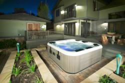 hot tub in a family backyard