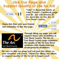A Beautiful Smile at Lake Pointe, a Sugar Land cosmetic dentistry practice, is donating $1 per like and encouraging fans to share this image with their Facebook friends.