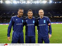 UNDP Goodwill Ambassadors Ronaldo, Zinidine Zidane and Didier Drogba at the 2011 Match Against Poverty in Hamburg, Germany.