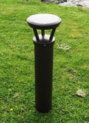 Reliance Foundry’s new model R-9810 Solar-Powered Lighting Bollard is displayed on a grass pathway.