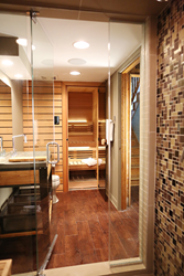 View of Finnleo Sauna from Amerec Steam Room