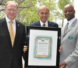 Sheriff Leroy Baca is presented with a certificate of appreciation for his leadership in drug education and prevention.