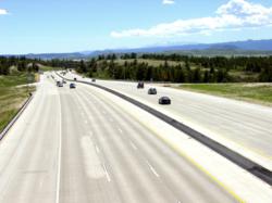 Cars traveling along a Colorado highway.