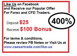 Display of offer of 400% Forex Bonus with CaesarTrade FX-CFD