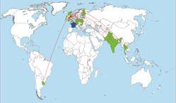 The map illustrates the wide network of students from across the world that are now choosing to come to study and carry out research in Energy Engineering projects at Lews Castle College UHI..