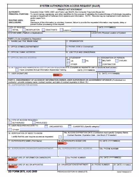 Dd2875 Fillable Da Form Printable Forms Free Online