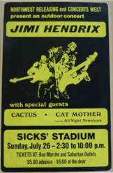 Jimi Hendrix 1970 Sicks Stadium Seattle Concert Poster